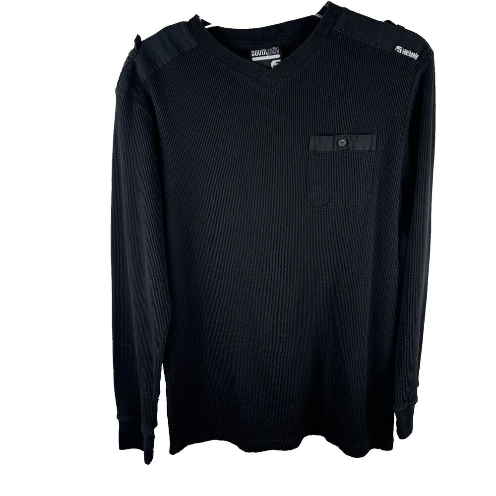Southpole Men’s Shirt XL Long Sleeve Waffle Knit Thermal Shirt Black